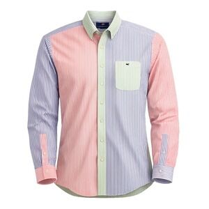Vineyard Vines Tucker Shirt Patchwork Stripe Button Down Men Large Preppy Ivy